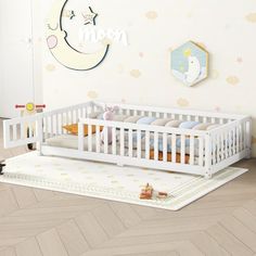 a baby crib in the corner of a room