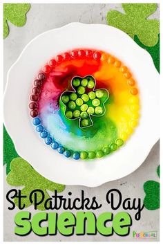 a st patrick's day science project for kids with shamrocks on the plate