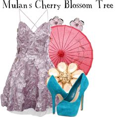 two women's shoes and an umbrella with the caption mulan's cherry blossom tree