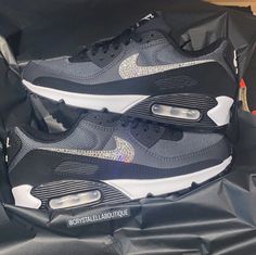 Custom Made to Order Crystal Nike Air Max 90 in Iron Grey/ Dark Smoke Grey/ Black/ White These are absolutely stunning!! One of my favourite designs :-) UK 5.5 - US 7.5 (6 US Mens) UK 6 - US 8 (6.5 US Mens) UK 6 - US 8.5 (7 US Mens) UK 6.5 - US 9 (7.5 US Mens) UK 7 - US 9.5 (8 US  Mens) UK 7.5 - US 10 (8.5 US Mens) UK 8 - US 10.5 (9 US Mens) UK 8.5 - US 11 (9.5 US Mens) UK 9 - US 11.5 (10 US Mens) We hand crystallise branded authentic products by applying each crystal separately by hand using a Nike Sir Max, Nike Air Max 90 Women, Womens Nike Air Max 270, Bling Nike Shoes, Swarovski Nike, Nike Air Max 90s, Air Max 90 Women, Air Max 90s, Custom Bling