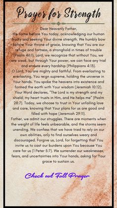 a prayer for strength with an image of the words on it