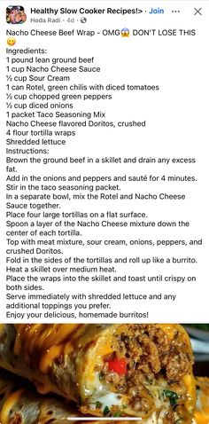 a recipe for stuffed burritos is shown in the bottom right corner and on the left side