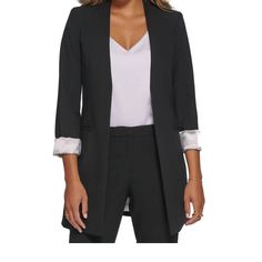 Lend A Sleek Finish To Your Workday Style With This Topper Jacket Designed In A Collarless Silhouette With Contrasting Rolled Cuffs. Super Cute Super Chic Brand New / Nwot Never Worn Elegant Lapel Collar Blazer For Layering, Elegant Blazer With Lapel Collar For Layering, Elegant Notch Lapel Blazer For Layering, Elegant Tailored Blazer For Layering, Elegant Long Sleeve Calvin Klein Blazer, Calvin Klein Long Sleeve Blazer For Semi-formal Occasions, Classic Calvin Klein Blazer For Semi-formal Occasions, Calvin Klein Elegant Semi-formal Blazer, Calvin Klein Single-breasted Outerwear With Notch Lapel