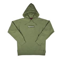 Find SUPREME Box Logo Hooded Sweatshirt 'sage on Editorialist. Supreme's signature box logo appears on the chest of this sweatshirt from the FW16 season. Crafted from cotton, the hoodie is designed in a muted shade of green and features a single pouch pocket. Green Branded Sweatshirt For Fall, Hooded Logo Top For Streetwear, Logo Hooded Top For Streetwear, Green Hooded Sweatshirt With Logo Print, Green Sweatshirt With Embroidered Logo For Streetwear, Sporty Green Hoodie With Embroidered Logo, Green Sporty Hoodie With Embroidered Logo, Green Branded Sweatshirt For Winter, Green Hooded Sweatshirt With Embroidered Logo