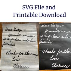 two pieces of paper with writing on them and the words svg file and printable download