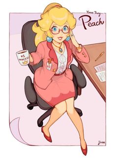 a woman sitting at a desk with a cup in her hand and the caption your today peach