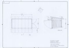 an architectural drawing shows the design for a wooden structure with vertical slats on each side and horizontal slats on the other side