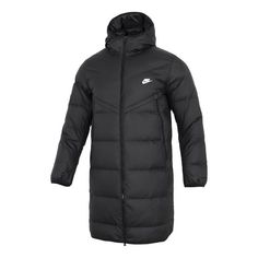 Nike hooded puffer long coat 'Black' DV1134-010 (Down/Men's/Solid Color) Long Puffer Jacket, Long Puffer, New Star, Puffer Coat, Black Coat, Long Coat, Nike Logo, Down Jacket, Nike Men