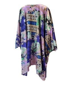 Women's multi-color printed silky satin kaftan dress. Boat neck pull over style dress with flowy asymetrical hemline. Measurements: One Size: Range: Chest 34"-52" Sm-5XL Brand: BOTENTA Colors: Pink, blue, green (Multi-color) Size: One size fits most Fabric: 100% Polyester Neckline: Boat neck Style: Women's pull on kaftan dress Hemline: Asymmetrical midi BOTENTA Brand Story BOTENTA is a sustainable brand created by a mother and daughter team, located in Midwest USA. These creative ladies' source Multicolor Silk Printed Tunic, Silk Printed Long Sleeve Tunic, Printed Silk Tunic With Long Sleeves, Silk Printed Tunic With Long Sleeves, Long Sleeve Silk Tunic With Print, Multicolor Silk Tunic With Long Sleeves, Multicolor Long Sleeve Silk Tunic, Multicolor Silk Dress With Kimono Sleeves, Patterned Silk Kaftan For Spring