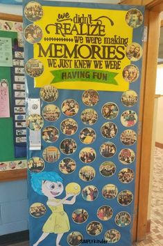 a bulletin board with pictures on it in a classroom setting that says, we didn't really make memories we just knew we were having fun