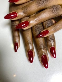 Classy nails. Red Nails Colors Shades, Deep Red Stiletto Nails, Wine Red Nails Almond, Red Oval Nails With Design, Maroon Nail Designs Burgundy, Dark Red Chrome Nails, Simple Red Nail Designs, Dark Red Nails Acrylic, Pomegranate Nails