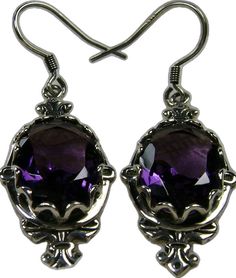 Purple Amethyst Earrings, Edwardian Jewelry, Pin Design#E18 with traditional Ear Wire Closures Formal Purple Round Earrings, Classic Round Amethyst Earrings, Elegant Purple Amethyst Earrings, Elegant Amethyst Purple Earrings, Formal Faceted Amethyst Jewelry, Formal Amethyst Gemstone Earrings, Amethyst Gemstone Earrings For Formal Occasions, Elegant Purple Pierced Jewelry, Elegant Purple Crystal Pierced Earrings