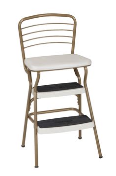 Stylaire Retro Chair + Step Stool with Flip-Up Seat - Gold - 1-Pack Bar Space, Step Stools, 1950’s Style, Chair Stool, Counter Height Chairs, Retro Chair, Steel Chair, Counter Chairs, Flooring Materials