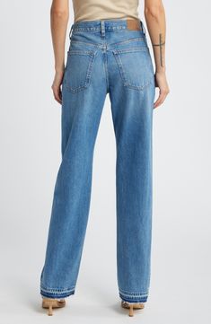 The cut: anchored at the high waist, these jeans are easy through the hips, have elongated relaxed straight legs and released hems. 32" inseam; 16" leg opening; 11 1/2" front rise; 14 1/2" back rise (size Medium) Zip fly with button closure Five-pocket style 100% cotton Machine wash, tumble dry Imported Straight Jeans, Madewell, Straight Leg, Nordstrom, High Waisted