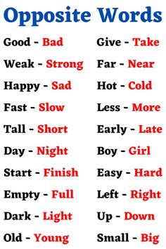 opposite and opposite words are used to describe opposite things in the same language, with different colors