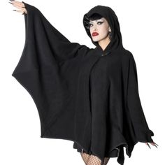 New With Tags. Bat Web Cape Where Old School Meets Ghoul School, Fashioned After Vintage Capes With A Gothic Twist. This Cape Has It All A Bat Wing Shape, Satin Lined Hood With Widows Peak, Finger Loops To Keep Your Wings In Line, And Best Of All An Inside Pocket For Your Phone! Cape Is Made From Polar Fleece With A Front Double Snap Closure, To Creep You Warm And Spooky All Winter Long! Comes In Two Sizes, The Smaller Fits Sizes Small-Medium-Large-Xl, The Larger Size Fits Plus Sizes 2xl-3xl-4xl Bat Wing Jacket, Bat Wing Clothes, Bat Cape Pattern, Bat Jacket, Bat Cloak, Bat Skirt, Bat Clothes, Bat Outfit, Bat Wing Dress