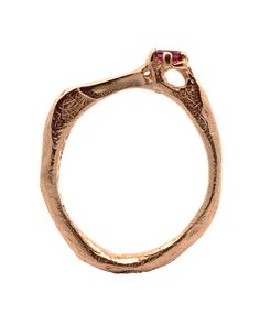 Subtle scuffed texture and undulating form with a single offset ruby baguette. Hand carved and lost wax cast in 14K gold. Ethically sourced Zambian ruby and Fairmined gold. Stacker Rings, Ring Ruby, Lost Wax, Ruby Ring, Turks And Caicos Islands, Uganda, 3 Weeks, Necklaces Bracelets, Hand Carved