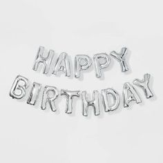 two happy birthday balloons on a white background