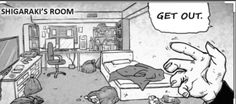 a comic strip with a person holding a remote control in front of a messy room