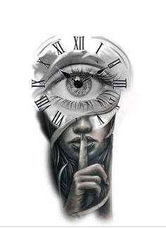 a clock with an eye on top of it and a hand holding a finger up