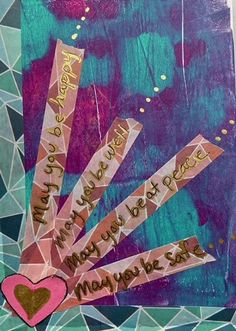 a collage with words written on it and a heart in the middle, surrounded by triangles