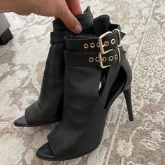 Has Been Used About 3 Times, Great Condition. Luxury Black Ankle Strap Boots, Black Open Toe Heeled Boots For Formal Occasions, Chic Black Open Toe Heeled Boots, Open Toe Ankle Boots, Burberry Black, Burberry Shoes, Box Color, Bootie Boots, Open Toe