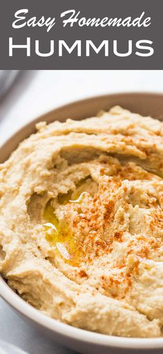 an easy homemade hummus recipe in a bowl