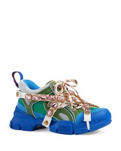 Gucci Flashtrek, Green Faux Leather Jacket, Air Shoes, Gucci Sneakers, Crystal Shoes, Buy Gucci, Sneakers Blue, Sneaker Collection