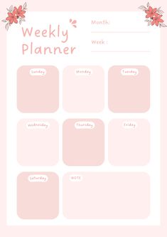 a pink weekly planner with flowers on it