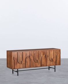 the sideboard is made out of wood and metal