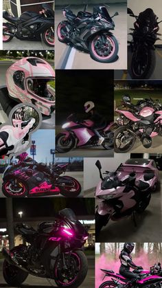 a collage of pink and black motorcycles