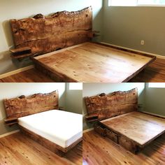 the bed frame is made out of wood