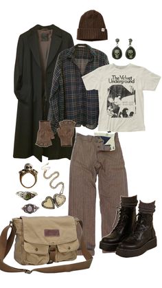 Cottage Core Clothes Men, Men Outfit Board, Punk Style Outfits Grunge, Crowcore Outfit Masc, Goblin Core Outfit Masc, Retro Male Outfits, Fairycore Outfit Men, Nerdy Outfits Aesthetic, Outfit Ideas Masc