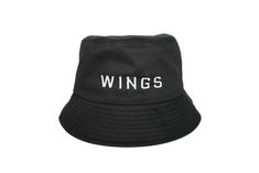 "BTS WINGS Bucket Hat Size: Standard adult; Hat circumference 22.8\" / 58cm, one size fits most Hat comes with BTS logo on the back, as pictured, unless otherwise specified. If interested in a different color please order through this listing: https://www.etsy.com/listing/1009827708/custom-bts-hat-choose-your-design-hat" Adjustable Black Bucket Hat With Letter Print, Adjustable Bucket Hat With Letter Print For Streetwear, Adjustable Letter Print Bucket Hat For Streetwear, Streetwear Bucket Hat With Letter Print, Black Embroidered Logo Bucket Hat For Summer, Summer Hats With Logo And Curved Brim, Bts Logo, Bts Wings, South San Francisco