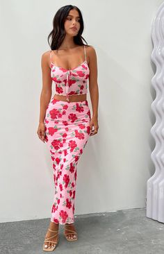 * Pink Floral Mesh Midi Skirt  
 * Slay through summer in this gorg' two piece set ()! Add some colour to your wardrobe and feel good in this bright midi skirt () with the matching cami top (). Style with neutral coloured heels () and gold jewellery ()!  
 * 
 
 * Midi length 
 * Elasticated waistband 
 * Lined 
 * Mid weight material 
 * Mid rise skirt 
 * Body con fit 
 * Lots of stretch Pink Two Piece Outfit Skirt, Coloured Heels, Midi Skirt Style, Summer Two Piece, Mesh Midi Skirt, Prom Midi Dress, Baby Momma, Adorable Outfits, Semi Formal Dresses