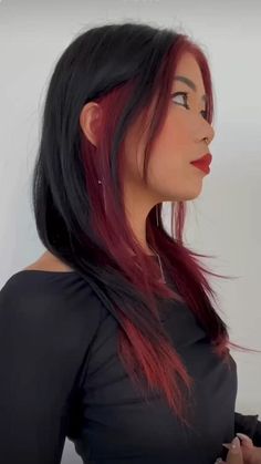 Red Streaks of Confidence: Hair Ideas Red Hair Underneath, Under Hair Dye, Underdye Hair, Hair Dyed Underneath, Peekaboo Hair Colors, Red Hair Inspo, Wine Hair