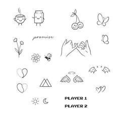 various hand drawn symbols on white paper with the words, player i and play 2