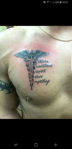 a man with a stethoscope tattoo on his chest