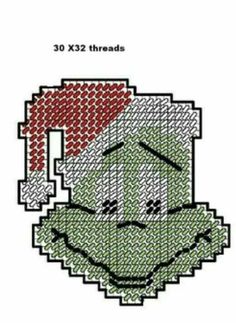 a cross stitch pattern with the face of dr seusst in red and green