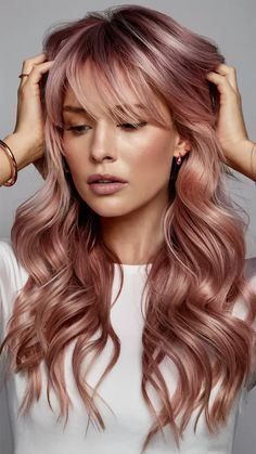 44 Fall Hair Colors 2024: Trending Shades for Blondes, Brunettes, Redheads & More This Season Honey Pink Hair, Muted Hair Color, Cinnamon Blonde, Copper Rose Gold Hair, Cool Toned Blonde Hair, Apricot Hair, Midi Hair, Rose Gold Hair Blonde, Ice Hair