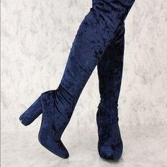 These Are Very Stretchy. If You Have Big Legs They Will Stretch Tremendously. I’ve Never Worn Them They’ve Just Been Stuck In My Closet Forever, Time To Give Them Up. Willing To Negotiate Price. Fitted Blue Boots For Fall, Velvet Heeled Thigh High Boots, Thigh High Boots Velvet, Blue Round Toe Knee-high Boots For Winter, Blue Thigh High Party Boots, Blue Thigh-high Boots For Fall, Velvet Thigh High Boots, Elegant Blue Ankle-high Boots, Blue Fitted High Heel Knee-high Boots