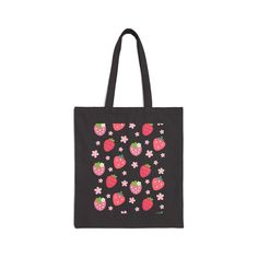 This tote bag is perfect for all your needs. With its reusable design, you can use it as a book bag, grocery bag, or beach bag. The charming strawberries and daisy flowers add a touch of nature to your everyday essentials. This 100% cotton bag comes in one size – 15" x 16"– perfect for everyday wear. Carry your essentials with a burst of sweetness in our fun tote bag. Its pink and red strawberry and daisy design adds a touch of whimsy to your day. Perfect for a picnic or quick errand! The bag fe Strawberries And Daisies, Best Tote Bags, Bottle Garden, Daisy Design, Blue Daisy, Red Strawberry, Coral Peach, Daisy Flowers, Custom Phone Cases