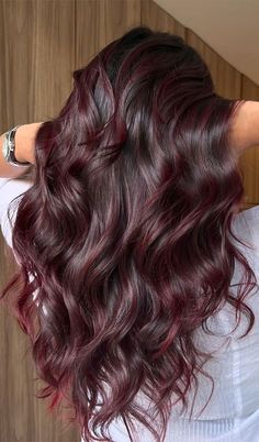 Red Cherry Highlights, Dark Red Hair On Dark Brown Hair, Cherry Brown Hair Color With Highlights, Cherry Brown Highlights In Brown Hair, Brown Hair Cherry Highlights, Cherry Brown Hair With Blonde Highlights, Cherry Balayage Brunettes, Black Cherry Hair Balayage, Cherry Lowlights In Brown Hair