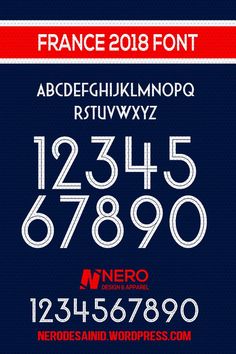 the font and numbers for france's new language are shown in red, white, and blue