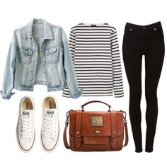 Such a cute outfit Converse Outfits, Outfits With Converse, Striped Shirt, Capsule Wardrobe, Runway Fashion