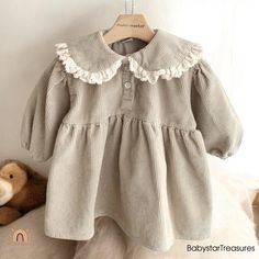 🎀 Discover the perfect blend of style and comfort for your little princess with our Cute Baby Girl Corduroy Dress! 🎀 ✨ Designed for newborns to 3 years old, this adorable dress features a classic Peter Pan collar and long sleeves, making it a versatile piece for any spring occasion. The A-line silhouette ensures a comfy fit while keeping your baby girl looking chic and stylish. 🌸 Imagine your little one twirling around in this princess-worthy dress, turning heads wherever she goes. Made from Spring Outfits Kids, Dress Peter Pan Collar, Spring Toddler, Toddler Girl Dress, Dress For Kids, Korean Babies, Peter Pan Collar Dress, Corduroy Dress, Toddler Girl Dresses