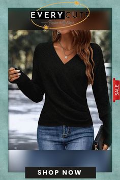 Black Plain V-neck Sweater Trendy Black V-neck Sweater For Fall, Trendy V-neck Sweater For Fall Workwear, Trendy V-neck Sweater For Work, Elegant Black V-neck Sweater For Work, Black Long Sleeve V-neck Sweater For Layering, V-neck Tops For Winter Workwear, Black V-neck Top For Fall Workwear, Black V-neck Top For Workwear In Fall, Black Sweater For Spring