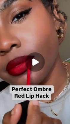 Black Liner With Red Lipstick, Jelly Lip Tutorial, Red Lip For Black Women, Red Lips With Black Liner, Red Lipstick With Black Liner, How To Put On Lipstick Tutorials, Red Lip With Brown Liner, Red Lipstick Hacks, Lip Liner For Red Lipstick