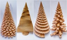 three different types of wooden christmas trees