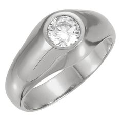 a white gold ring with a diamond in the center and a bevelled band